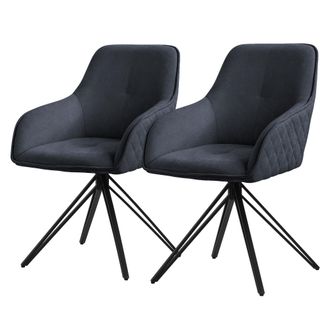 ML Design Ml-design - Set 2x Silla De Comedor Giratoria Con Respaldo Y Reposabrazos Asiento Antracita De Tela Tejida Tapizado Con Patas De Metal Sill&oacute;n Dise&ntilde;o E