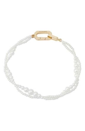 AllSaints Faux Pearl Double Strand Bracelet in Gold/Pearl at Nordstrom