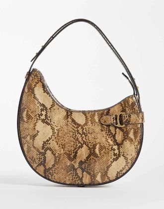 Ralph Lauren Tasha - Borsa curva in pelle di serpente marrone
