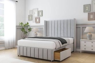 Sloomy Melbourne Plush Divan Set No Drawers-54 Wingback-Footboard in Silver | Size: Single