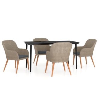 vidaXL Juego De Comedor De Jard&iacute;n 5 Piezas Con Cojines Marr&oacute;n Vidaxl