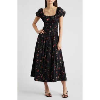 Reformation Riva Shirred Midi Dress in Domani at Nordstrom, Size X-Small