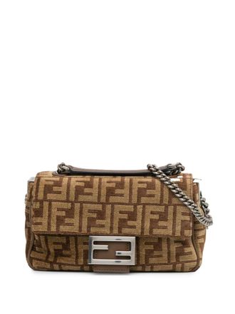 Fendi 2010-2024 Zucca Chain Midi Baguette wollen schoudertas - Bruin