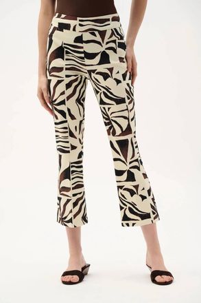Joseph Ribkoff Tropical Pull-On Crop Flared Pants In Beige/multi