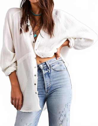 Free People Summer Daydream Button Down Shirt In Ivory
