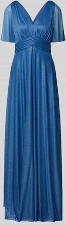 Christian Berg Cocktail Abendkleid mit V-Ausschnitt in Bleu Melange, Gr&ouml;&szlig;e 34