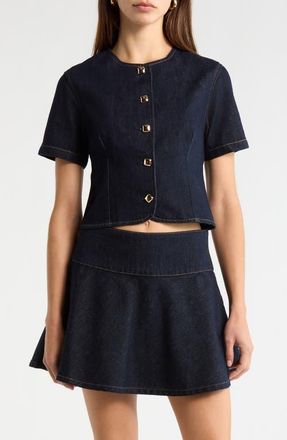 ASTR the Label Lennon Short Sleeve Denim Jacket in Dark Denim at Nordstrom, Size X-Large