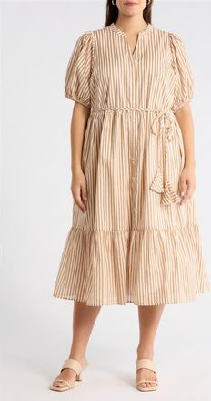 Sugarlips Dream State Beth Cotton Button-Up Midi Dress in Taupe-Multi at Nordstrom, Size 2 X