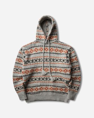 KAPITAL Men s 3G Wool Yellowknife Fair Isle Hoodie Sweater Orange