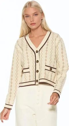 Alexia Admor Briar Collegiate Contrast Trim Cardigan in Ivory at Nordstrom, Size X-Large