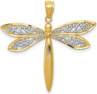 Diamond2Deal 14k Yellow Gold with Rhodium Dragonfly Pendant