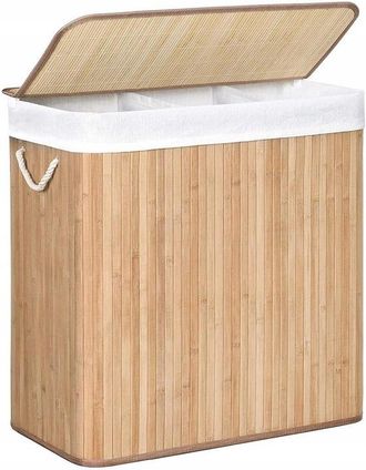 OEM Cesto De Ropa Independiente De Bamb&uacute; De 150 L, Color Natural, 3 Compartimentos