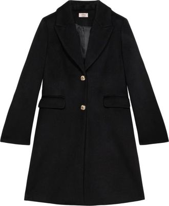 Oltre Midi-jas met gouden knopen - Dames - Mantel - Zwart - L - Polyester - Jassen
