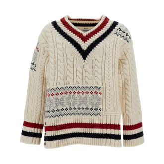 Thom Browne Jersey de pico Patchwork Cable Fair Isle - Knitwear - Hombre - Blanco - S