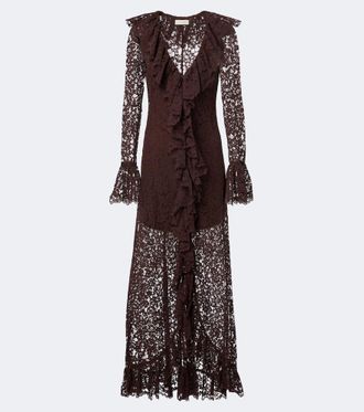 De La Vali Clementina asymmetric lace maxi dress