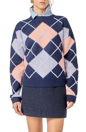 English Factory Argyle Sweater in Navy Multi at Nordstrom, Size Large