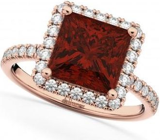 Allurez Princess Cut Halo Garnet & Diamond Engagement Ring 14K Rose Gold 3.47ct