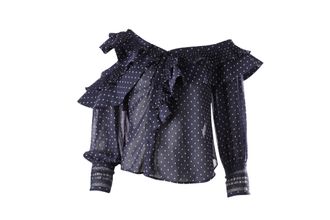 Self Portrait Plumetis Frilled Top in Blue Polyester
