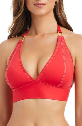 Bleu Rod Beattie Contrast Stitch Halter Bikini Top in Golden Gate at Nordstrom, Size 10