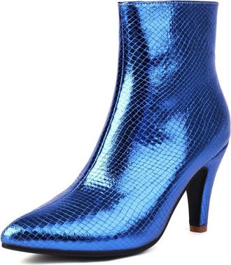 Generic Womens Ankle Boots With Metallic Snakeskin Print Pointed Toe Stiletto Heels Slip-On Design Vibrant Color Sleek Silhouette Soft Inner Lining Durable Ou