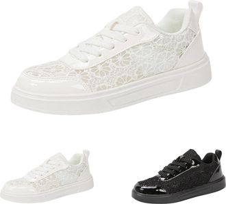 Generic Womens Running Shoes Flat Low Outdoor Lace-up Trainers Lace-Up Breathable Summer Shoes White Wedding Shoes Bridal Fabric Shoes Casual Lace-Up Shoes, W