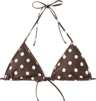 Mango Polka Dot Triangle Swim Top in Brown at Nordstrom, Size Medium