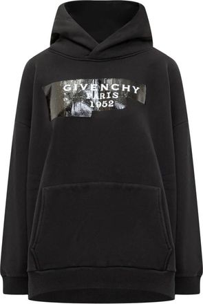 Givenchy Hoodie Sweatshirt van fleece met tapeprint - Dames - Hoodies - Zwart - M - Katoen - Hoodies & sweatvesten