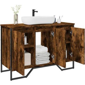 vidaXL Mobile Lavabo Bagno Rovere Fumo 91x35x60 cm in Truciolato - Vidaxl