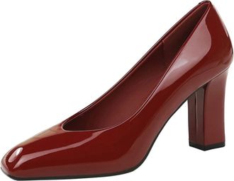 Generic High Heels for Women Pump 8.5CM Chunky Heel Work Wedding Evening Party Court Shoes-Numeric_3_Point_5 Red