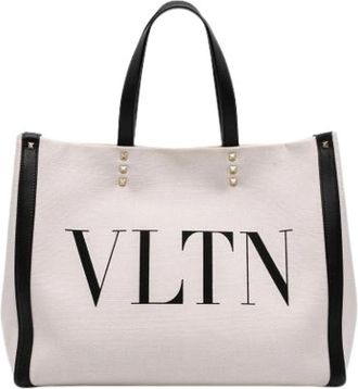 Valentino Pre-owned Canvas Satchel - Dames - Vintage Shopper - Beige - ONE Size - Leer - Vintage
