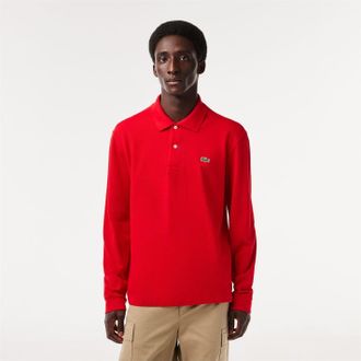 Lacoste Mens Long Sleeve Polo in Red - Size X-Small
