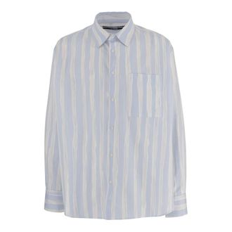 Jacquemus Casual Shirts, male, Blue, Size: L Cotton Shirt With Striped Pattern
