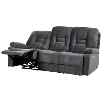 Beliani Sof&aacute; Reclinable Moderno De Terciopelo El&eacute;ctrico Acolchado 3 Plazas Gris Oscuro Bergen