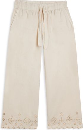 Freddy Pantaloni wide leg in cotone navetta con ricami Sangallo