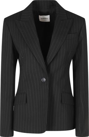 Andamane Black Bianca Flap Pocket Single-Breasted Cotton-Blend Blazer
