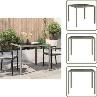 vidaXL The Living Store Tavolo Giardino 90x90x75 cm Vetro Temperato e Polyrattan Grigio - Tavolo in vetro temperato