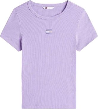 Tommy Jeans Dames Badge Ribbed Regular T-Shirt (Paars)