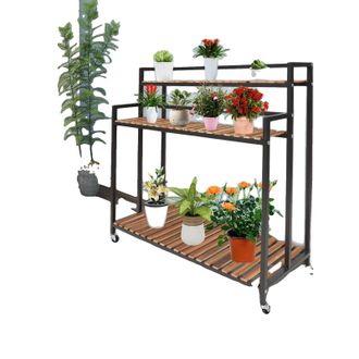 OEM Soporte Para Plantas, Madera De Pino Y Acero Inoxidable, 3 Niveles, Dimensiones 100 X 40 X 102 Cm, Capacidad De Carga 40 Kg Por Nivel, Requiere Montaj