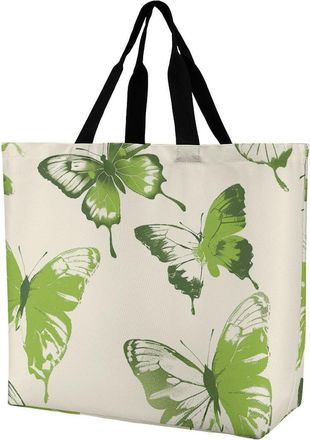 Generic Lime Green Butterfly Shopping Bag Reusable Women Handbag Durable Shoulder Bags For Ladies Beach Camping