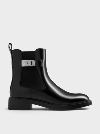 Charles & Keith Lando Metallic-Buckle Chelsea Boots