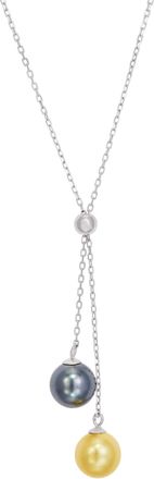 Savvy Cie Jewels RHODIUM PLATED FAUX PEARLS Y NECKLACE