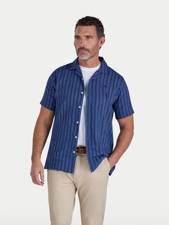 Raging Bull Athen Stripe Linen Blend Shirt in Navy at Nordstrom, Size Xxx-Large