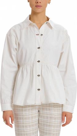 Something Navy Chambray Peplum Shirt In Ivory