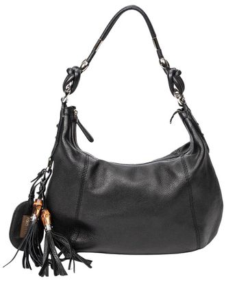 Gucci Black Grained Leather Medium Techno Horsebit Hobo Bag (Authentic Pre- Loved)