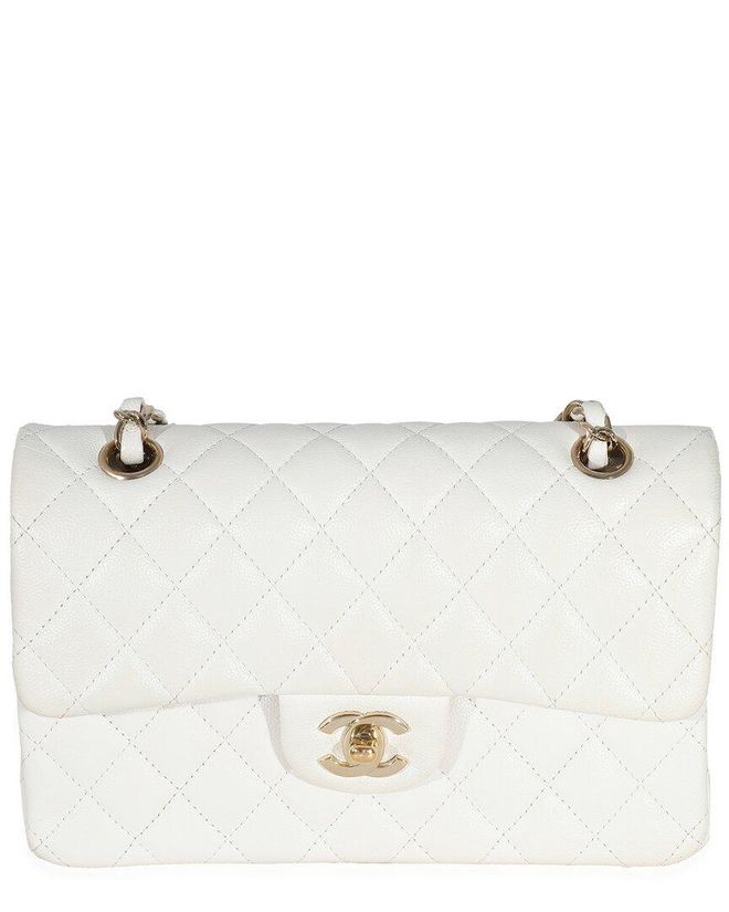 White Quilted Caviar Small Classic Double Flap Handbag (Authentic Pre- Loved)