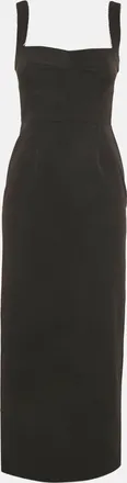 Saloni Black Stretch Crepe Stud Detail Midi Dress