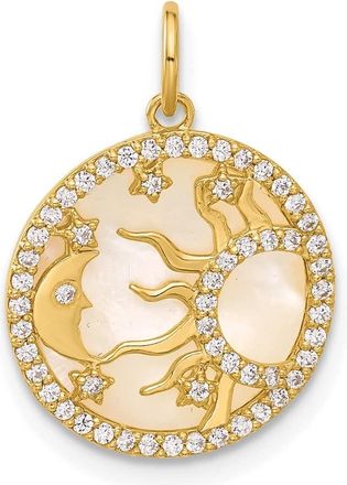 Diamond2Deal 10k Yellow Gold Polished Cubic Zirconia and Mother of Pearl Sun Moon and Stars Disc Charm Pendant