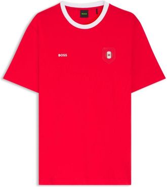 BOSS Stretch-cotton T-shirt with country flag and logo