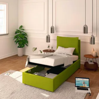 Baldiflex Baldiflex - Letto Contenitore Singolo 90x200 Licia In Tessuto Con Rete A Doghe Colore Verde Green