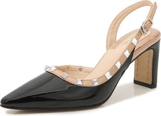 Generic Black,4.5 UK,Slingback Pumps for Womens Closed Pointed Toe Chunky Block High Heels Studded Sandals Dress Party Wedding Shoes